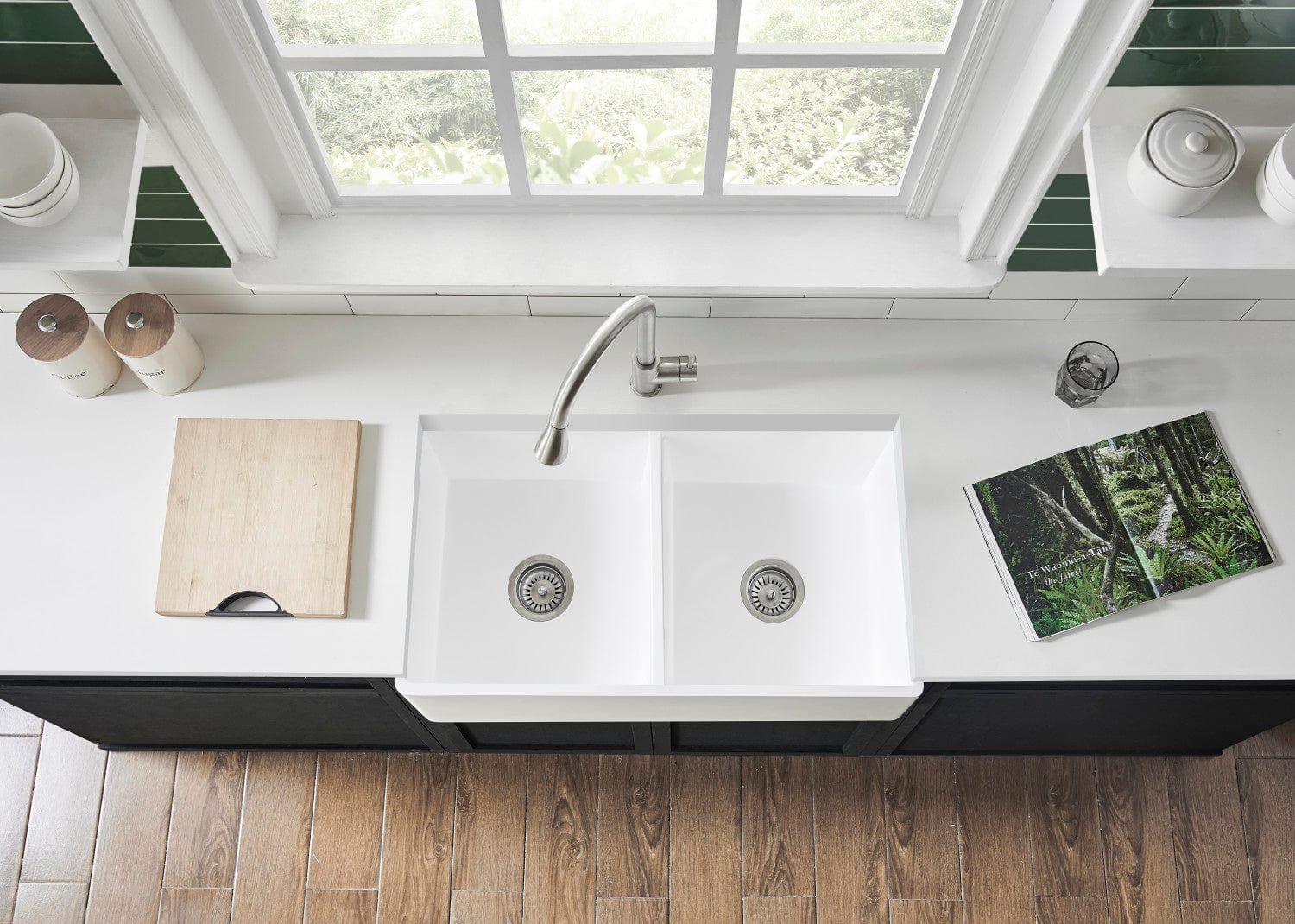 KINGSTON Brass Gourmetier 33" Solid Surface Double Bowl Kitchen Sink - Matte White