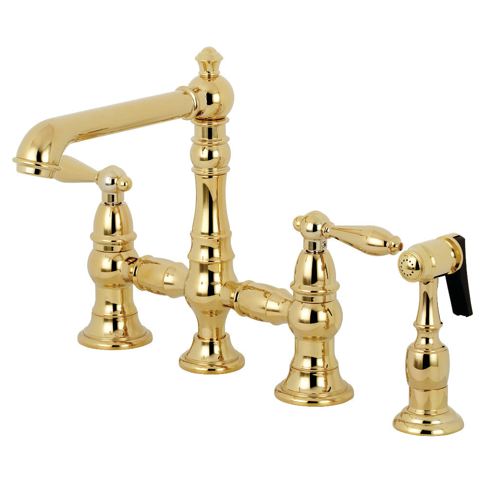 Kingston KS7277ALBS English Country Bridge Kitchen Faucet with Brass Sprayer, Brushed Brass.