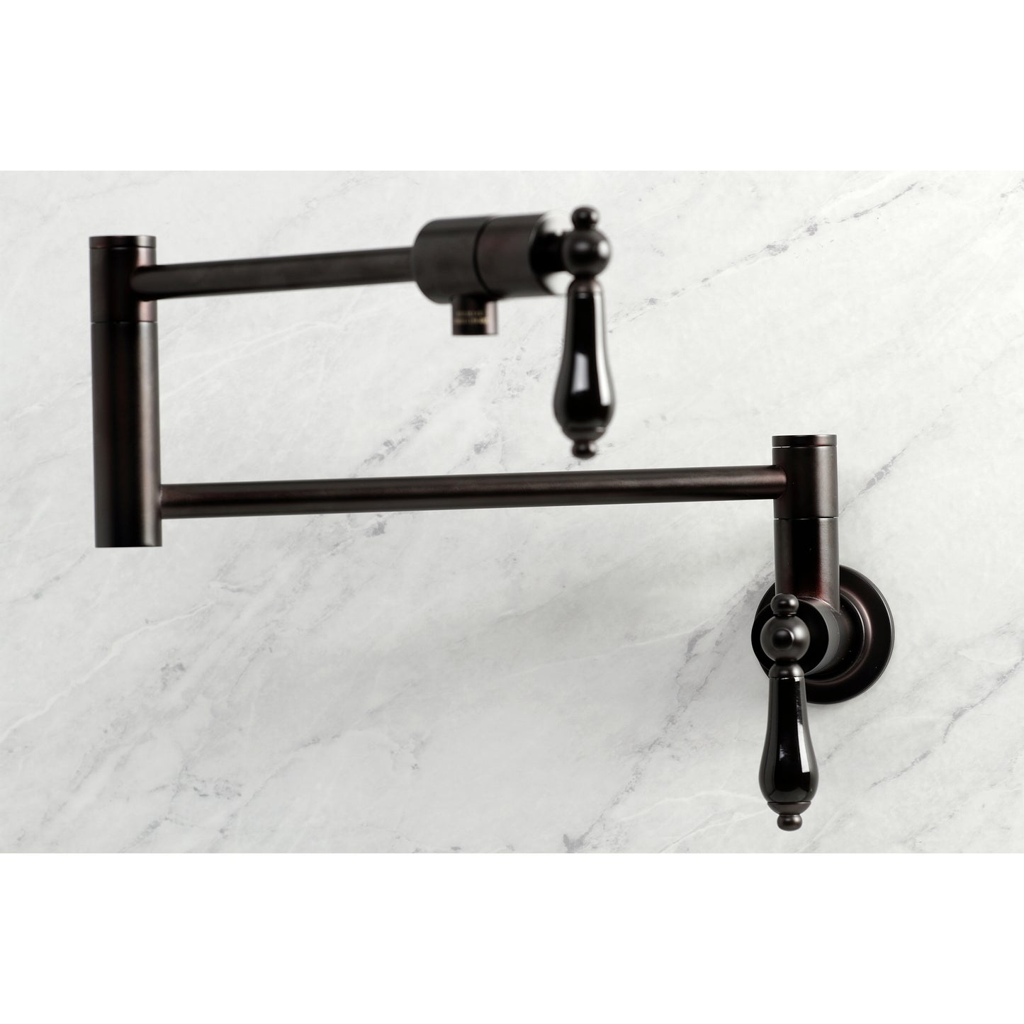 Kingston Brass KS4107PKL Duchess Wall Mount Pot Filler Faucet, Brushed Brass with black porcelain handles