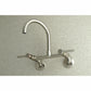 Kingston Brass KS814SB Concord Wall Mount Bridge Kitchen Faucet in a sleek stainless steel finish.