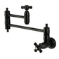 Kingston Brass KS3103PKX Duchess Wall Mount Pot Filler Faucet, Antique Brass in matte black finish with porcelain handles