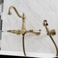 Kingston KS1243WLLBS Wilshire Two-Handle Wall Mount Bridge Kitchen Faucet with Brass Sprayer, Antique Brass