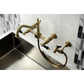 Kingston KS1243PKLBS Duchess Two-Handle Wall Mount Bridge Kitchen Faucet with Brass Sprayer, Antique Brass