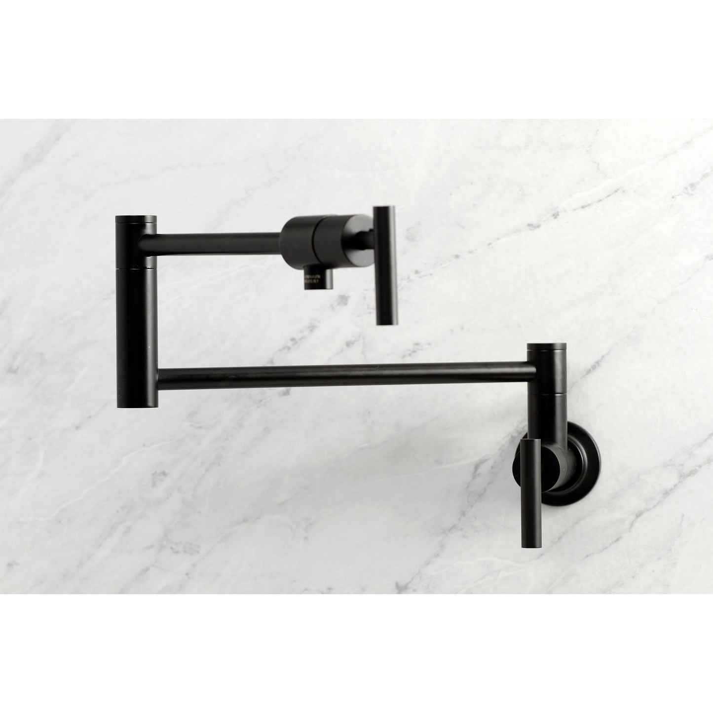 Kingston Brass KS4103CML Manhattan Wall Mount Pot Filler Faucet, Antique Brass with swinging arms for easy pot filling.