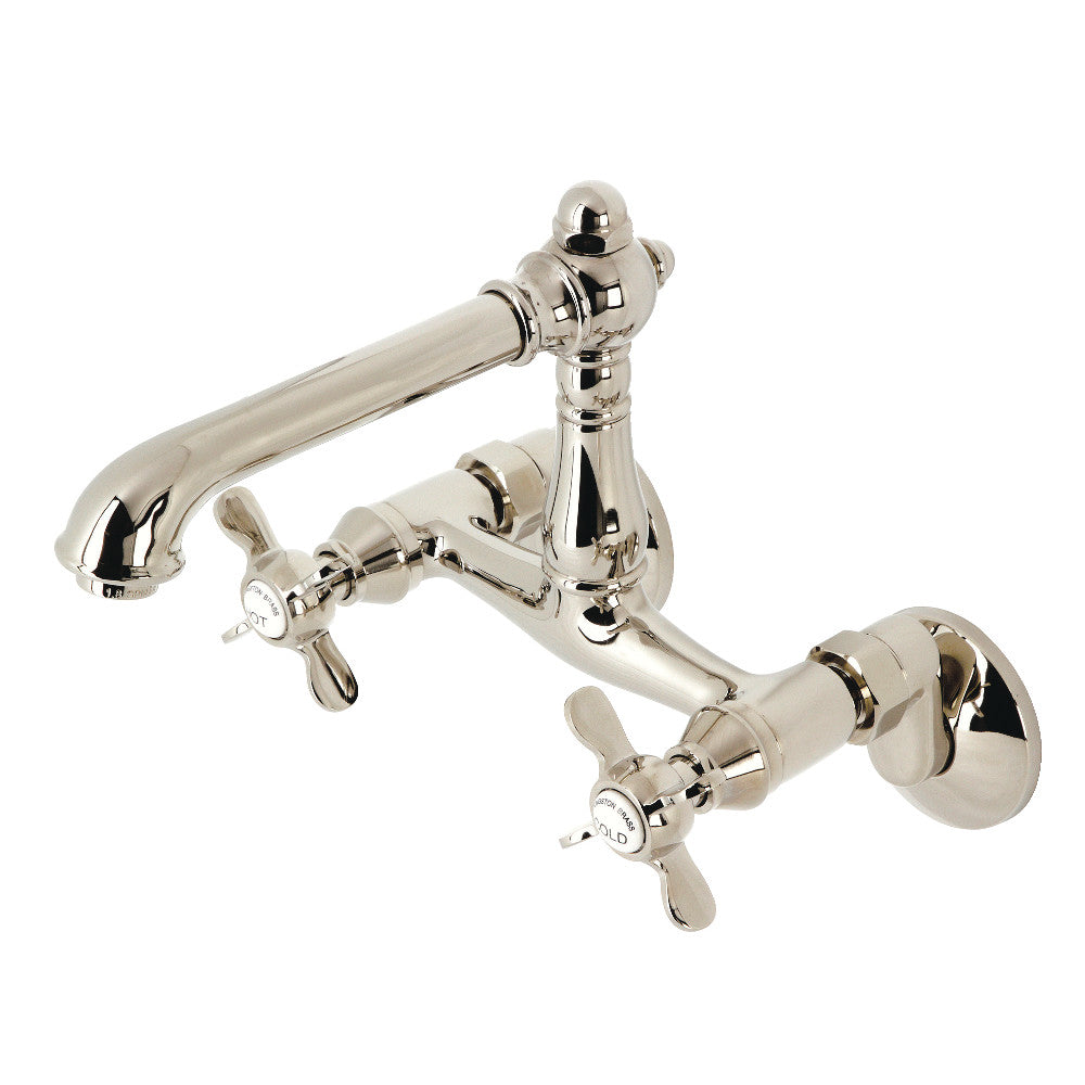 Kingston KS7220BEX Essex Two-Handle Wall Mount Bridge Kitchen Faucet, Matte Black with polished nickel finish