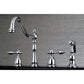 Kingston Brass KB1797TALBS Tudor Double-Handle Widespread Kitchen Faucet with Brass Sprayer, Brushed Brass