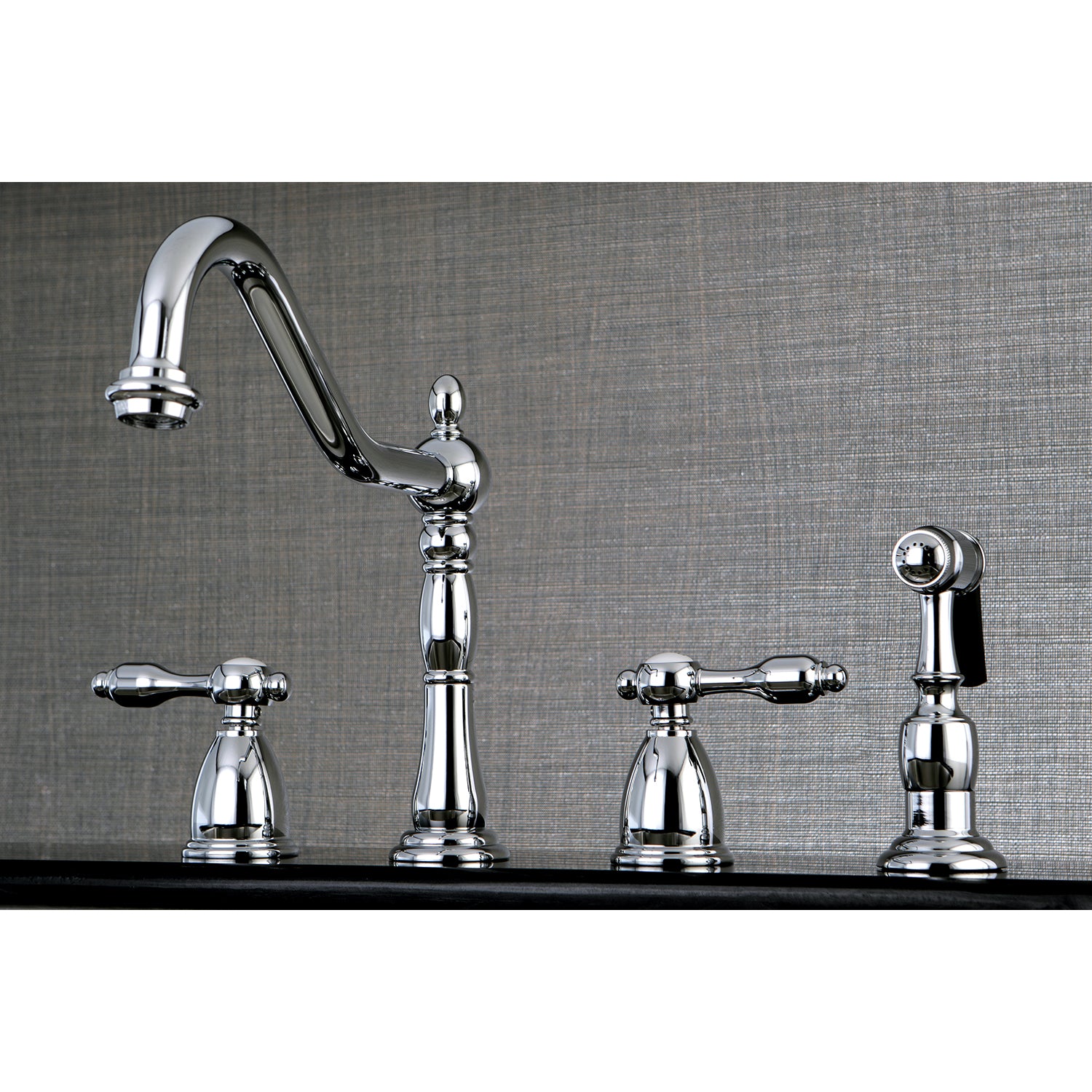 Kingston Brass KB1797TALBS Tudor Double-Handle Widespread Kitchen Faucet with Brass Sprayer, Brushed Brass
