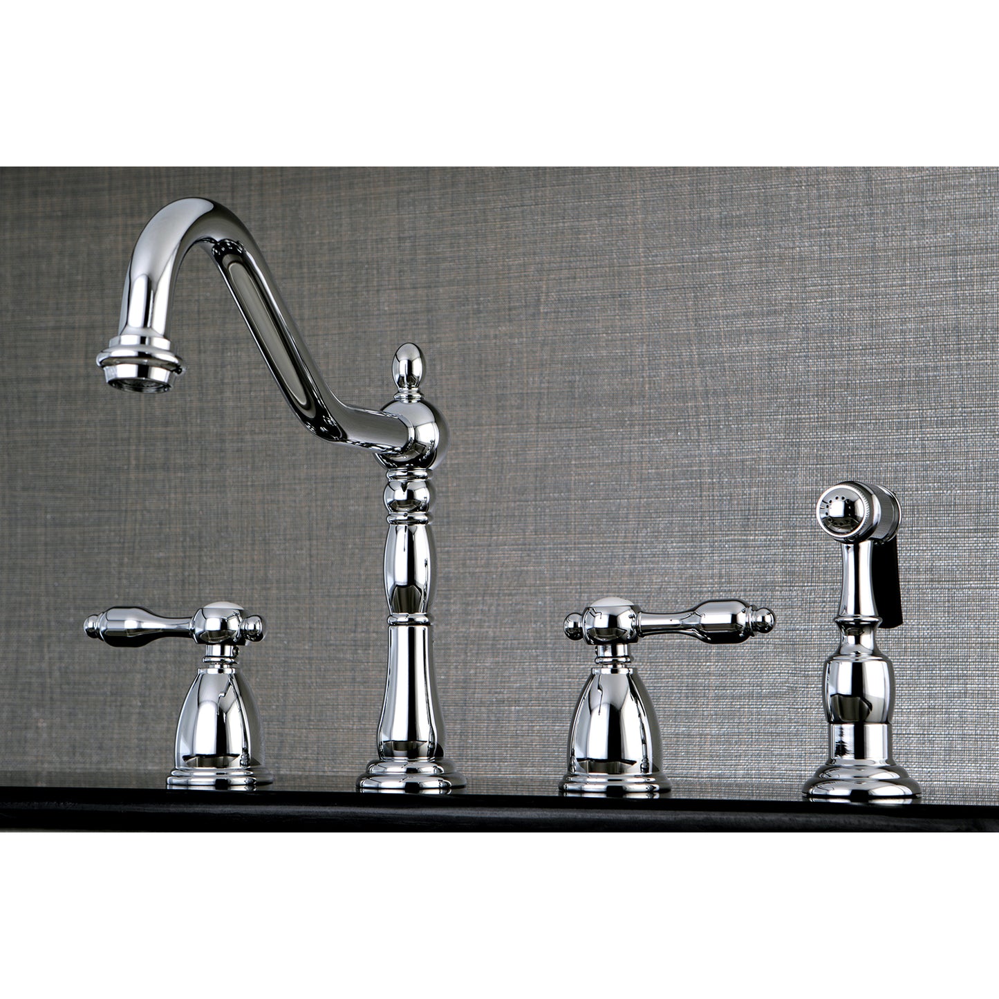 Kingston Brass KB1797TALBS Tudor Double-Handle Widespread Kitchen Faucet with Brass Sprayer, Brushed Brass