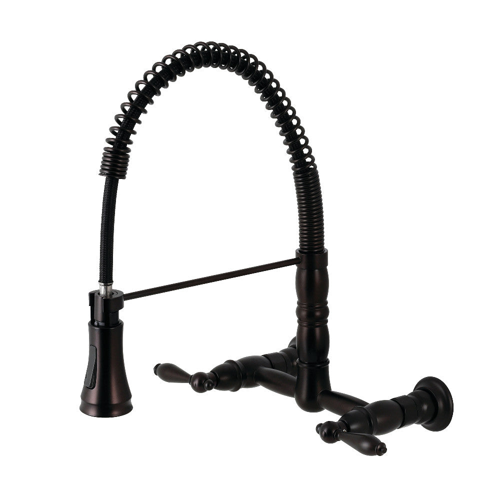 Gourmetier GS1243AL Heritage Double-Handle Wall-Mount Pre-Rinse Bridge Kitchen Faucet, Antique Brass