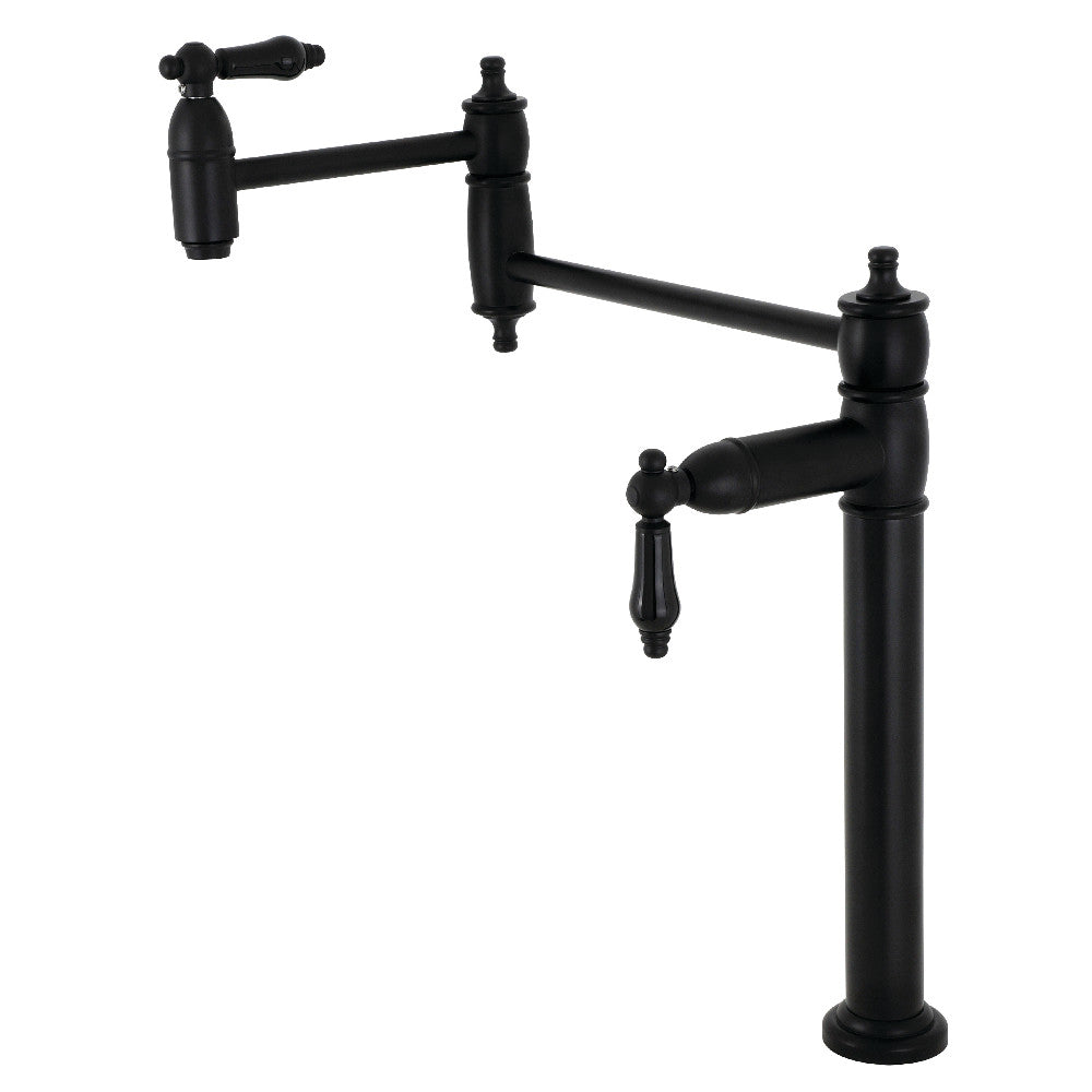 Kingston Brass KS3707PKL Duchess Deck Mount Pot Filler Faucet, Brushed Brass with matte black finish and porcelain handles