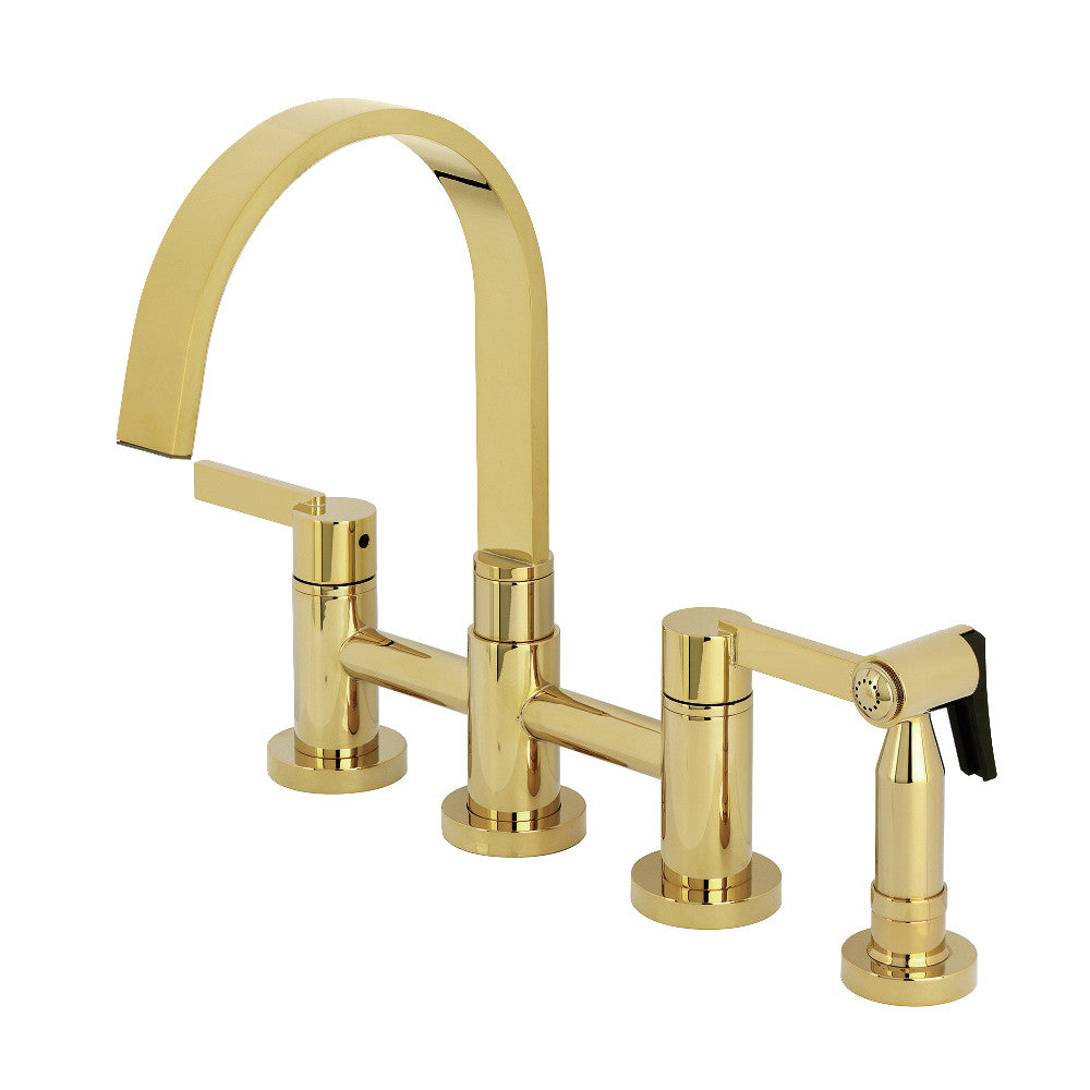 Kingston KS8267CTLBS Continental Bridge Kitchen Faucet with Brass Sprayer, Brushed Brass