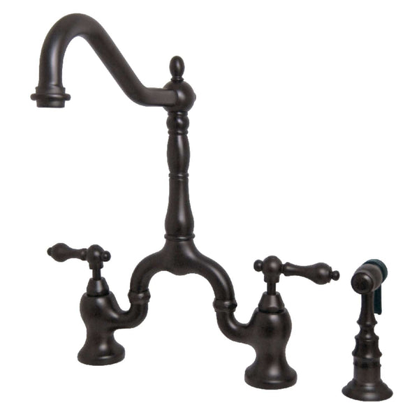 KINGSTON Brass English Country Kitchen Bridge Faucet with Brass Sprayer - Oil Rubbed Bronze