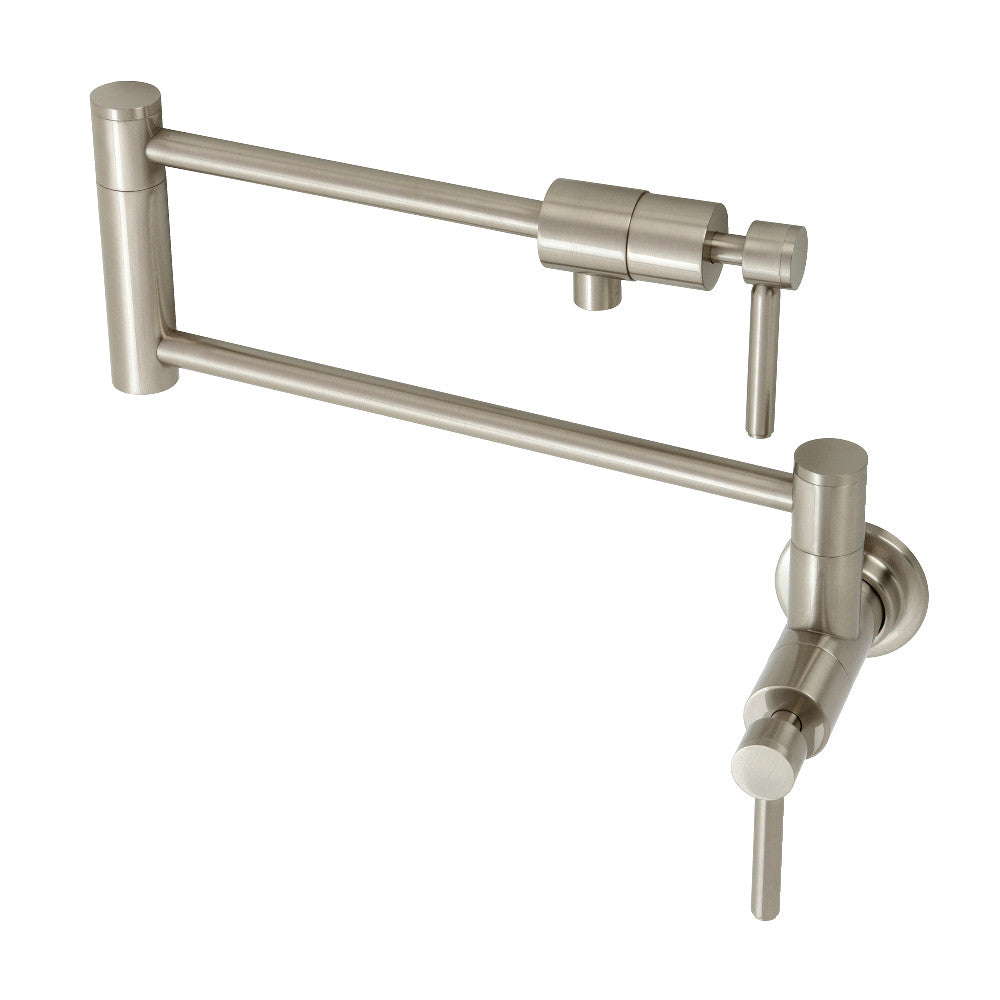 Kingston Brass KS4103DL Concord Wall Mount Pot Filler Faucet, Antique Brass with foldable swing arms.