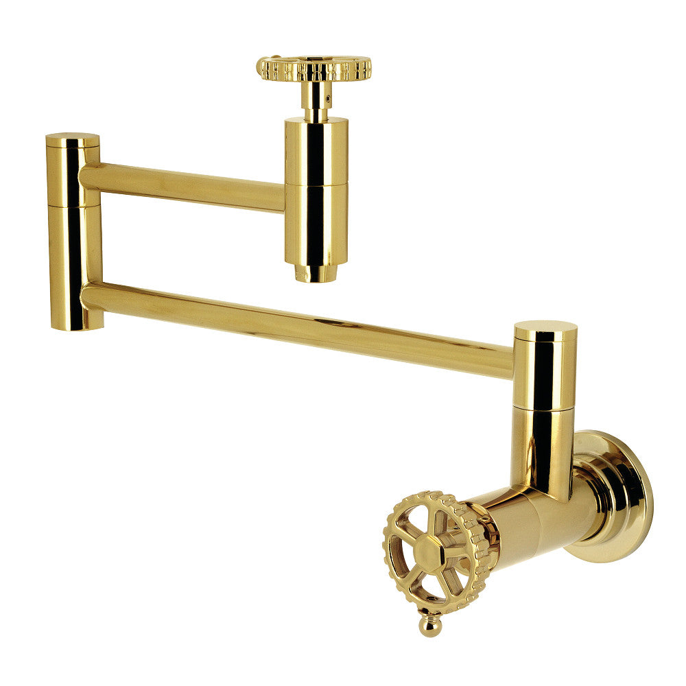 Kingston Brass KS8103CG Fuller Wall Mount Pot Filler Faucet, Antique Brass with vintage design and foldable swing arms