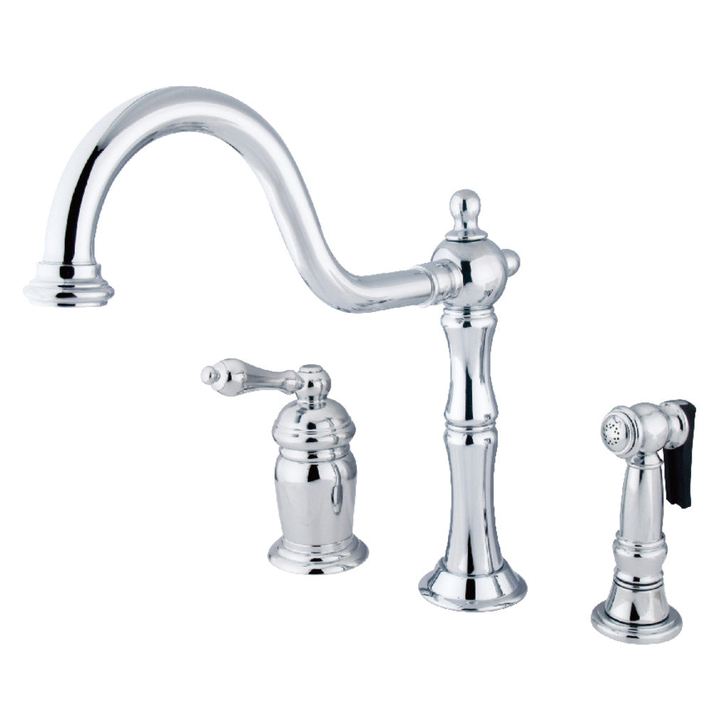 Kingston Brass KS1818ALBS Heritage Single-Handle Widespread Kitchen Faucet with Brass Sprayer, Brushed Nickel