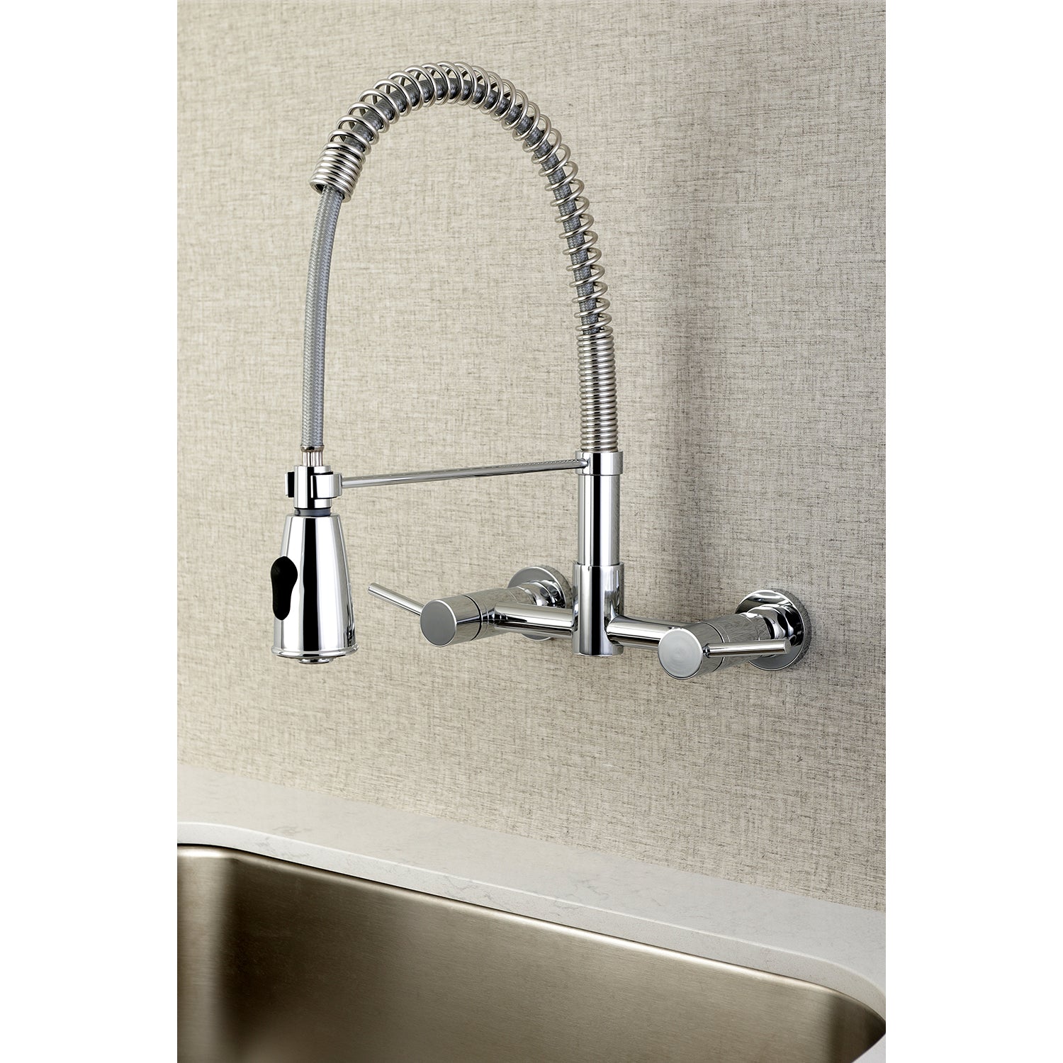 Gourmetier GS8287DL Concord Double-Handle Wall-Mount Pre-Rinse Bridge Kitchen Faucet, Brushed Brass