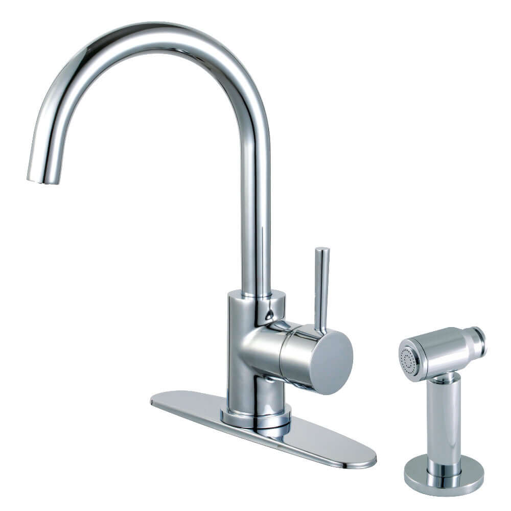 Kingston Brass LS8578DLBS Concord Single-Handle Kitchen Faucet with Brass Side Sprayer, Brushed Nickel.