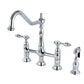 Kingston KS1273TALBS Tudor Bridge Kitchen Faucet with Brass Sprayer, Antique Brass in polished chrome finish