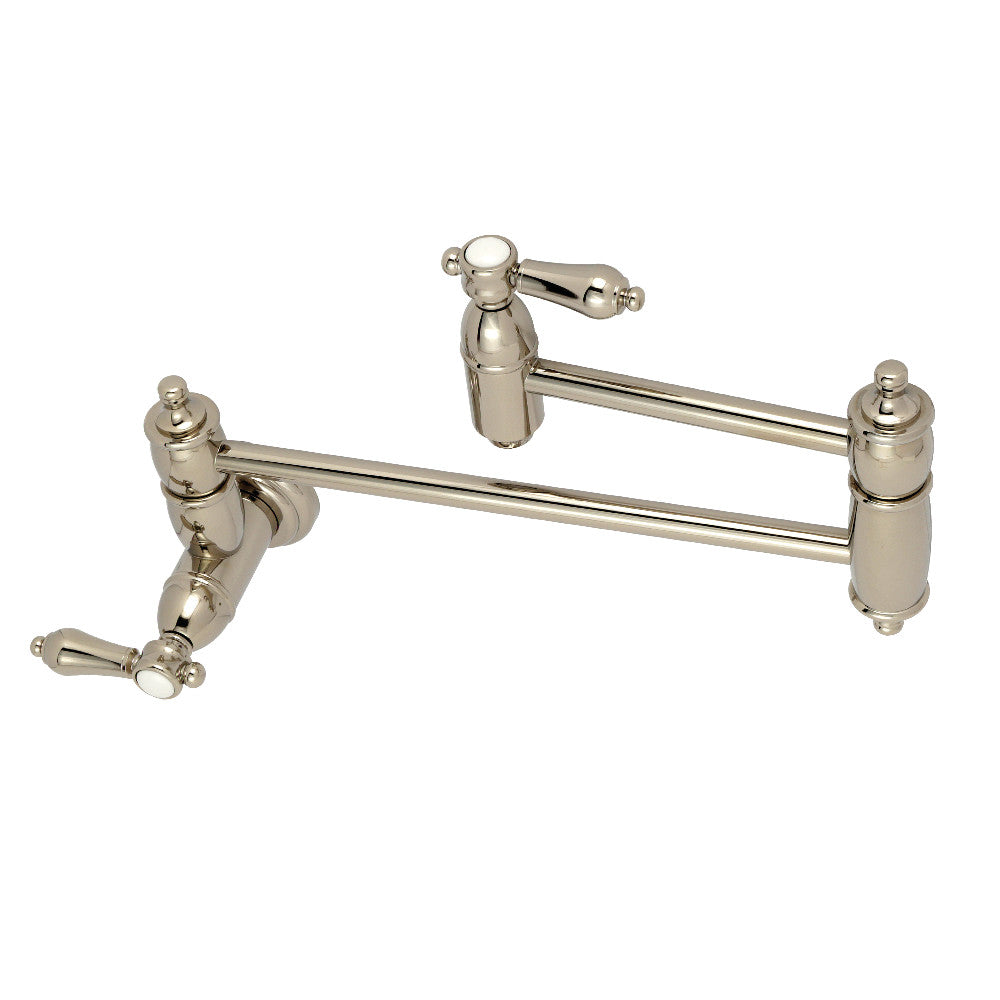 Kingston Brass KS3103BAL Heirloom Wall Mount Pot Filler Faucet, Antique Brass in polished nickel finish.