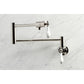 Kingston Brass KS4107PL Metropolitan Wall Mount Pot Filler Faucet, Brushed Brass - modern design with white handles.