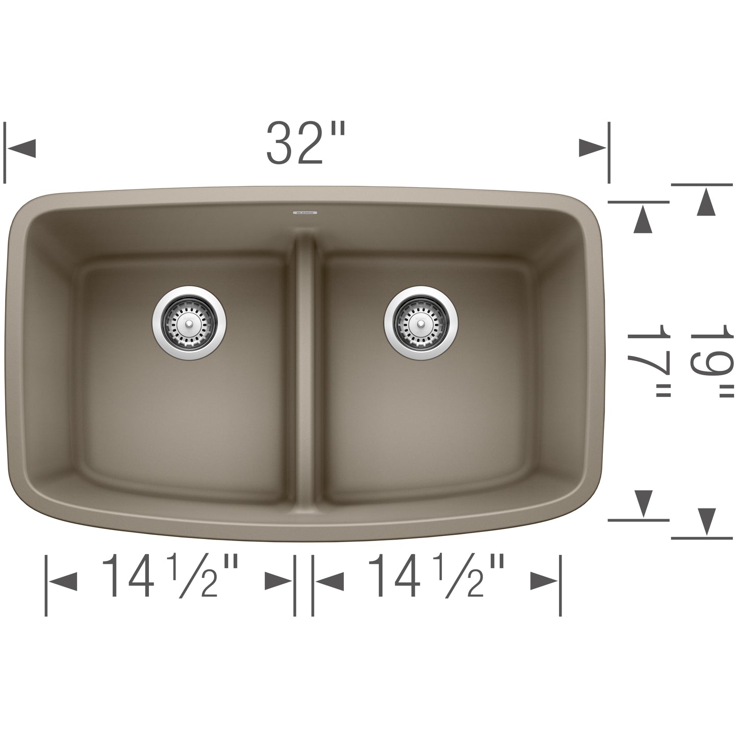 BLANCO Valea SILGRANIT 32" 50/50 Double Bowl Undermount Kitchen Sink with Low Divide