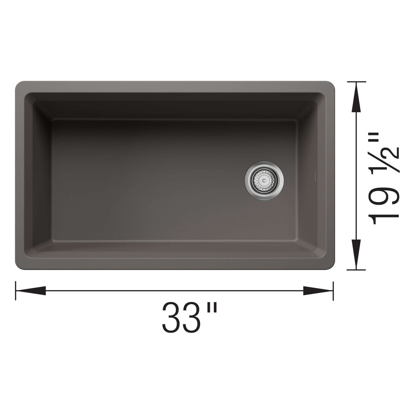 BLANCO Inteos SILGRANIT 33" Single Bowl Reversible Undermount Workstation Kitchen Sink top view with dimensions