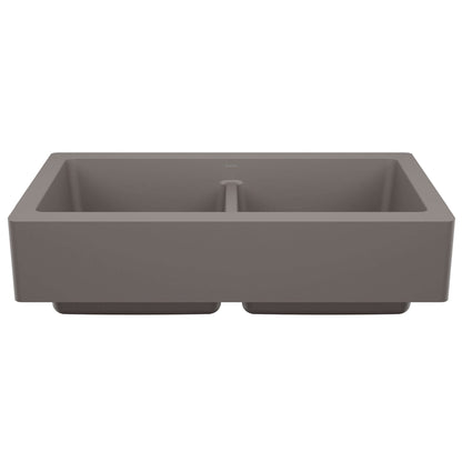BLANCO VINTERA 33" SILGRANIT Double Bowl Farmhouse Sink in Volcano Gray with modern farmhouse design