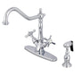Kingston KS1238BEXBS Essex Two-Handle Kitchen Faucet with Brass Sprayer, Brushed Nickel in polished chrome finish