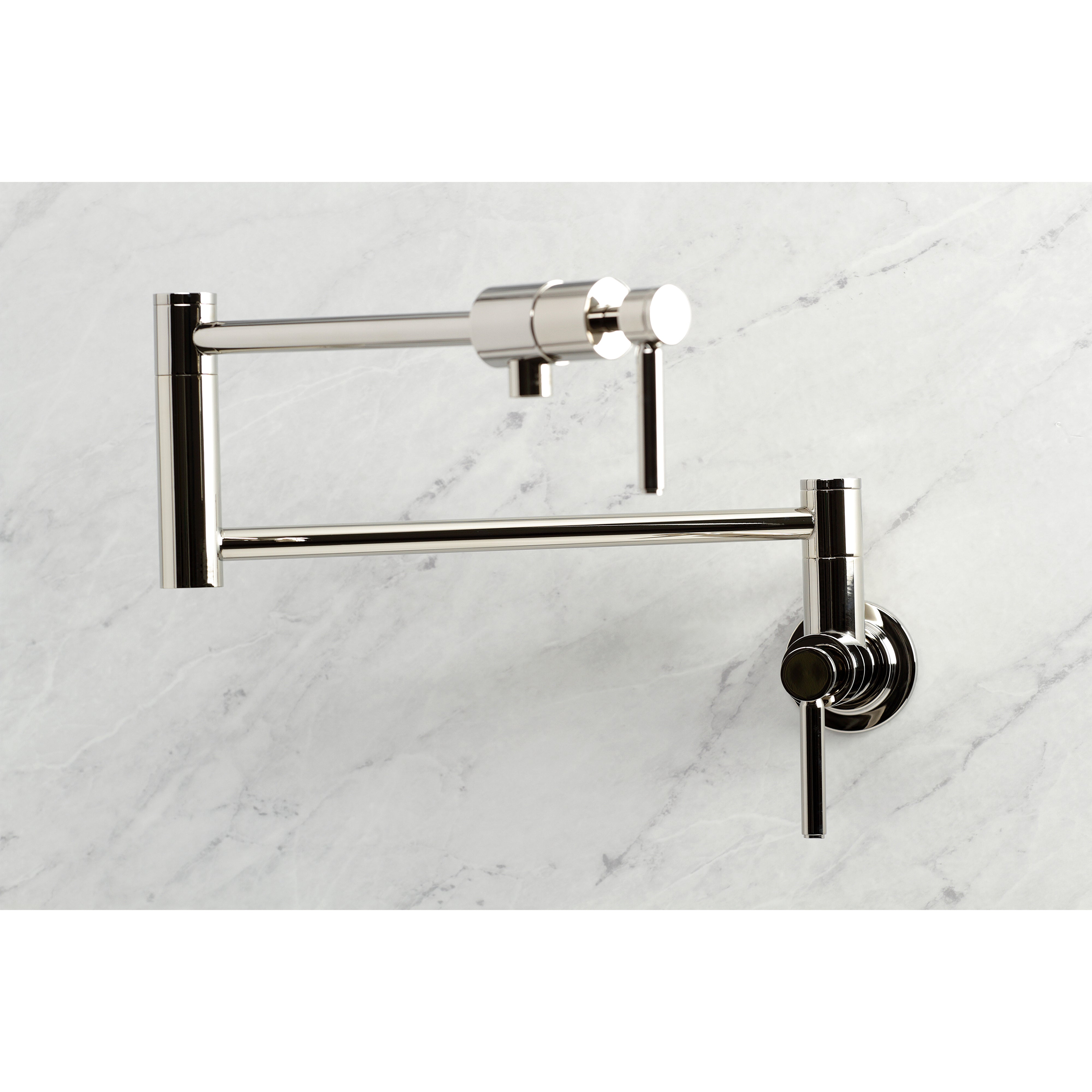 Kingston Brass KS4103DL Concord Wall Mount Pot Filler Faucet, Antique Brass on marble background