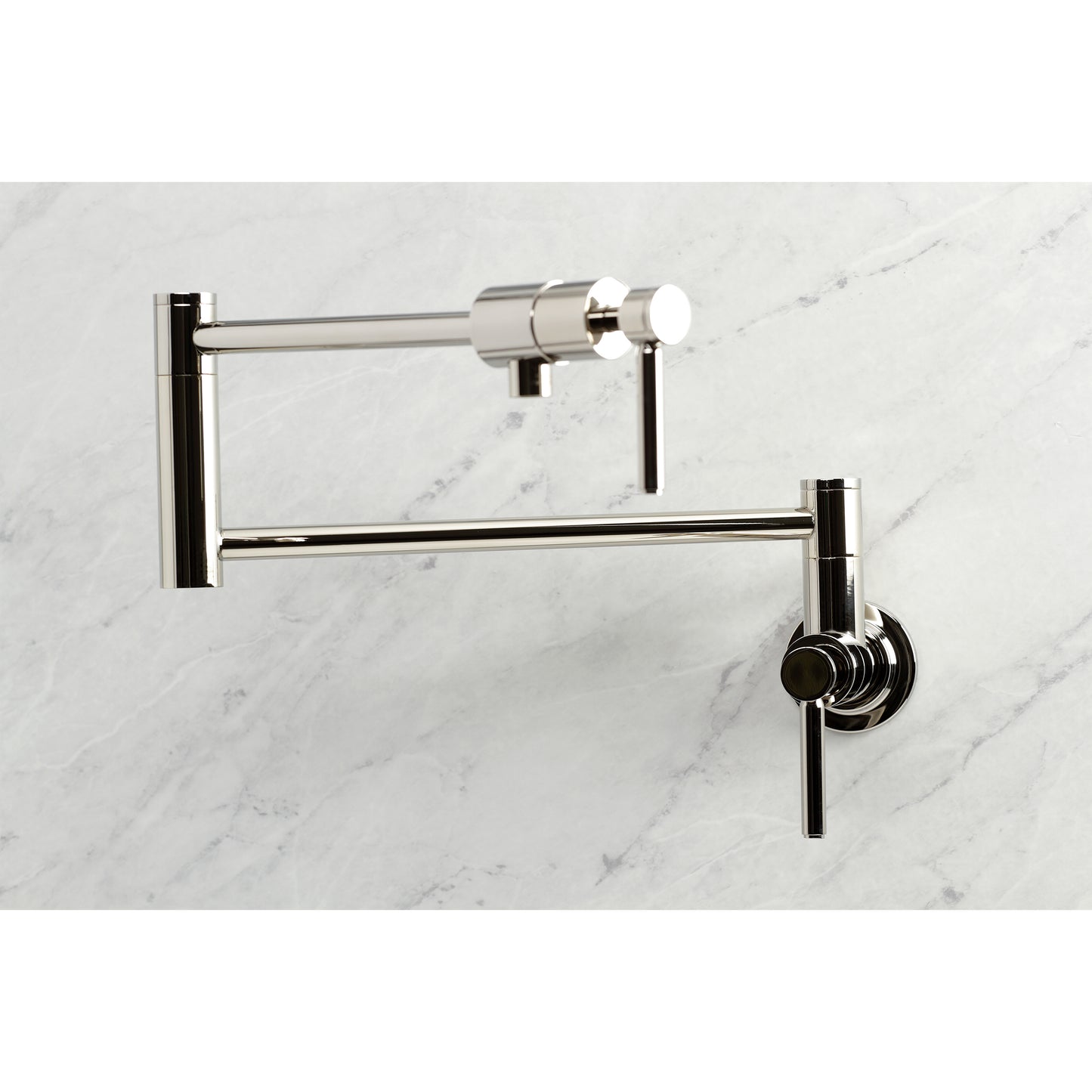 Kingston Brass KS4103DL Concord Wall Mount Pot Filler Faucet, Antique Brass on marble background