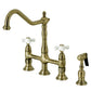 Kingston Brass Heritage Bridge Kitchen Faucet with Brass Sprayer and Cross Handles in Antique Brass finish