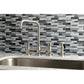 Kingston KS8287DKLBS Kaiser Bridge Kitchen Faucet with Brass Sprayer, Brushed Brass on modern kitchen countertop.