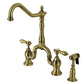 Kingston KS7753BALBS Heirloom Bridge Kitchen Faucet with Brass Sprayer, Antique Brass in elegant design.
