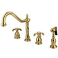 Kingston Brass KB1793TXBS French Country Double-Handle Widespread Kitchen Faucet with Brass Sprayer, Antique Brass