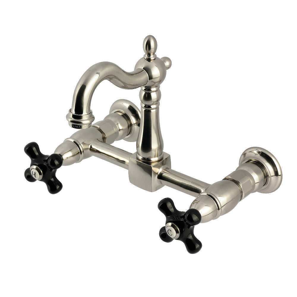 Kingston KS2443PKX Duchess Two-Handle Wall Mount Bridge Kitchen Faucet, Antique Brass with brushed nickel finish