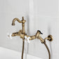 Kingston KS2443PXBS Heritage Two-Handle Wall Mount Bridge Kitchen Faucet with Brass Sprayer, Antique Brass