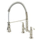 Gourmetier GS1273PL Heritage Double-Handle Deck-Mount Pre-Rinse Bridge Kitchen Faucet, Antique Brass with polished nickel finish.