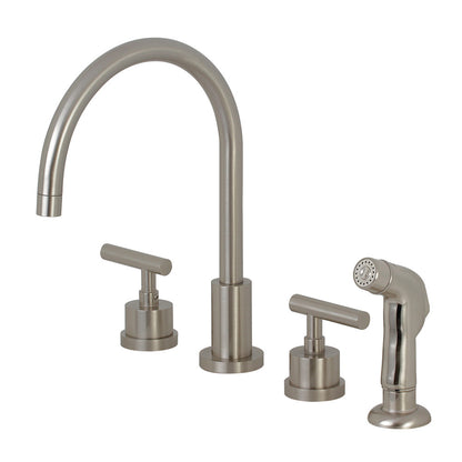 Kingston Brass KS8728CML Manhattan Double-Handle Widespread Kitchen Faucet with Plastic Sprayer, Brushed Nickel