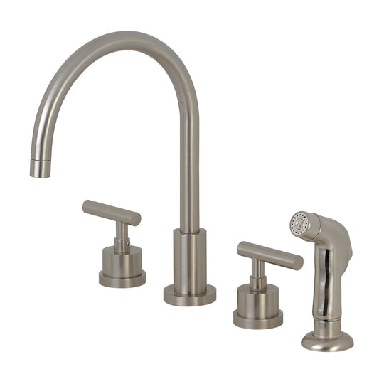 Kingston Brass KS8728CML Manhattan Double-Handle Widespread Kitchen Faucet with Plastic Sprayer, Brushed Nickel