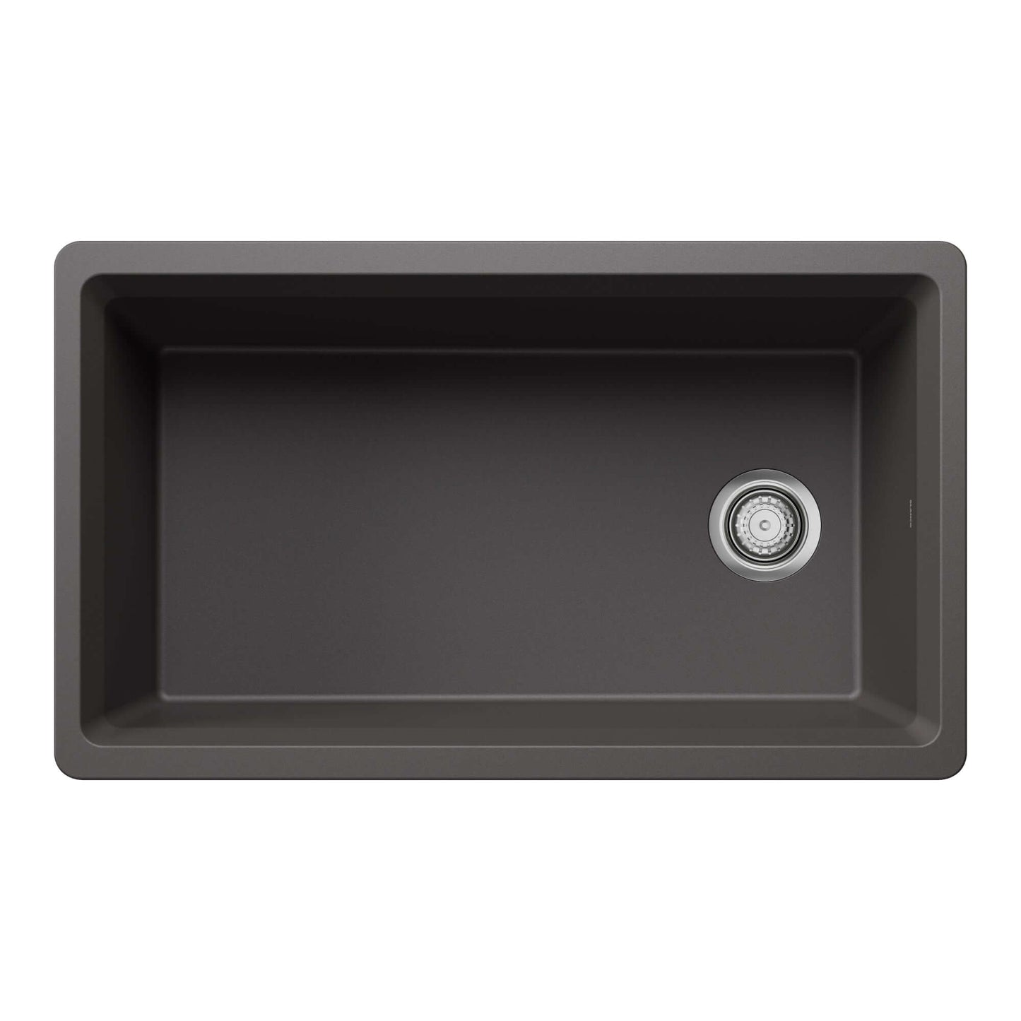 BLANCO Inteos SILGRANIT 33" Single Bowl Reversible Undermount Workstation Kitchen Sink in dark color from above.