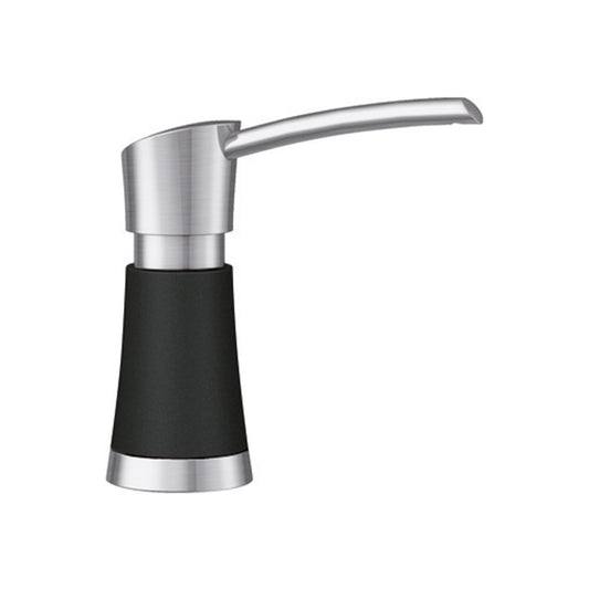 BLANCO Artona Soap Dispenser in stylish black and stainless steel design for kitchen sink integration.