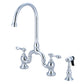 Kingston KS7793ALBS English Country Bridge Kitchen Faucet with Brass Sprayer, Antique Brass in polished chrome finish.