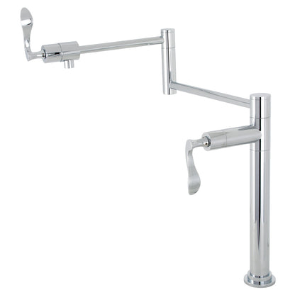 Kingston Brass KS4705CFL Century Deck Mount Pot Filler Faucet, Oil Rubbed Bronze with dual foldable swing arms.