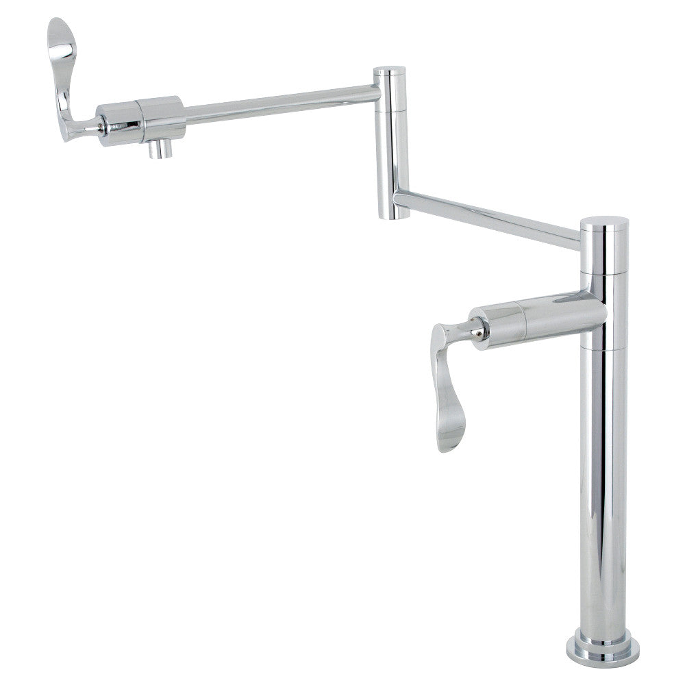 Kingston Brass KS4705CFL Century Deck Mount Pot Filler Faucet, Oil Rubbed Bronze with dual foldable swing arms.