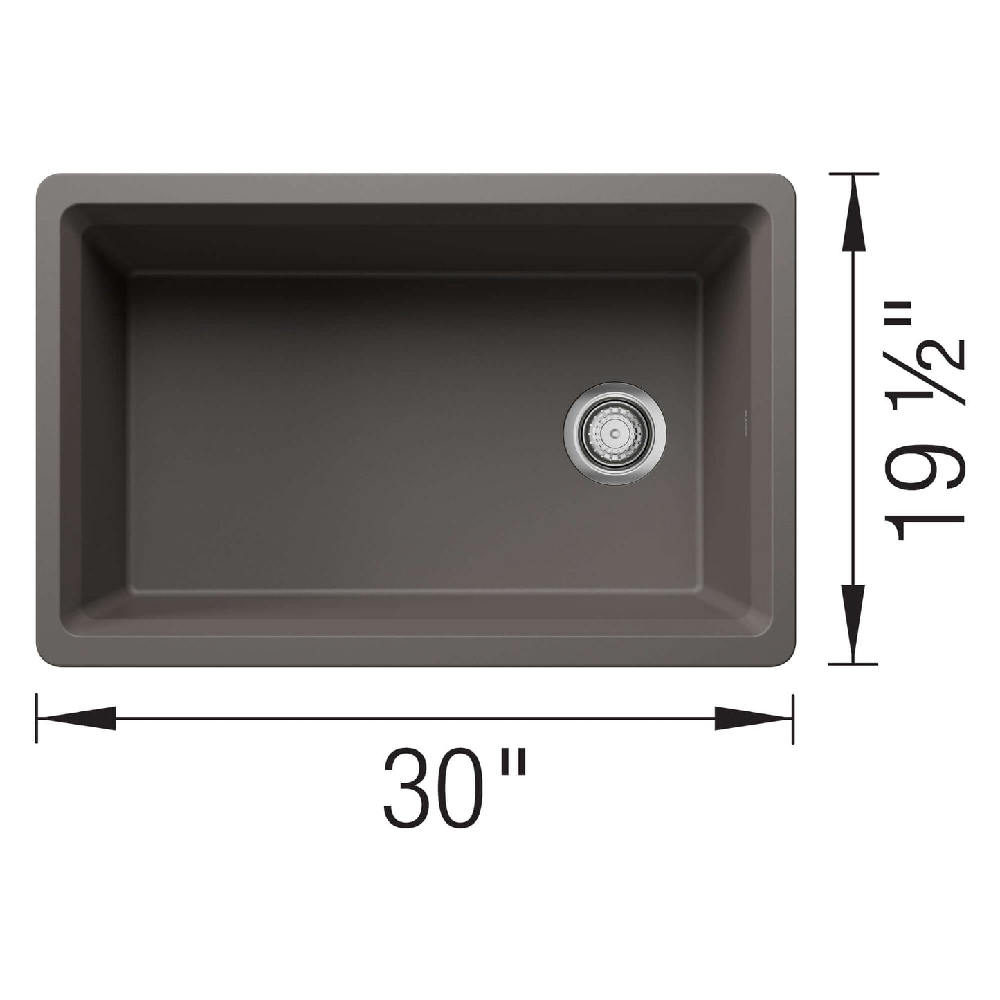 BLANCO Inteos SILGRANIT 30" Single Bowl Reversible Undermount Workstation Kitchen Sink top view with dimensions