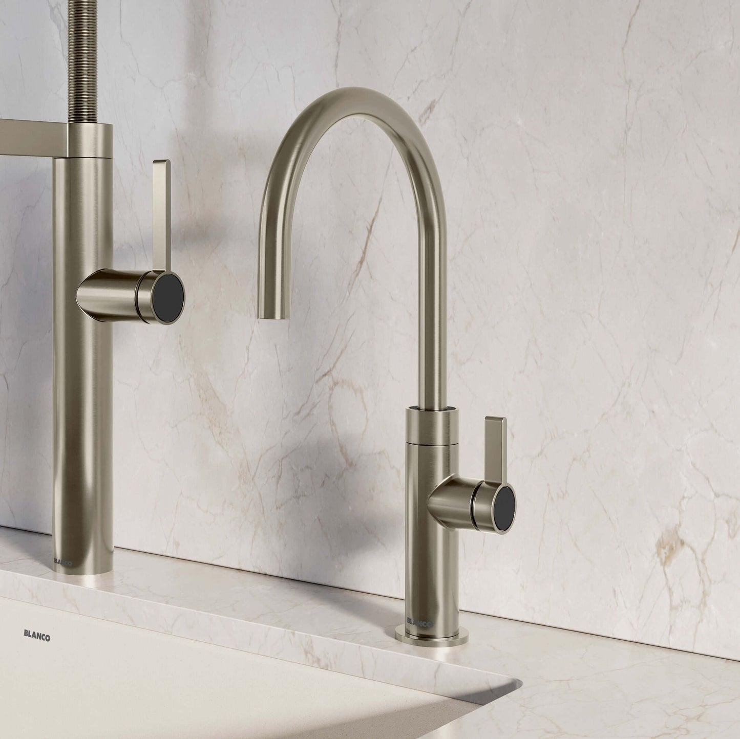 BLANCO Culina II High Arc Beverage Faucet Compatible with Reverse Osmosis Systems in a modern kitchen setting.