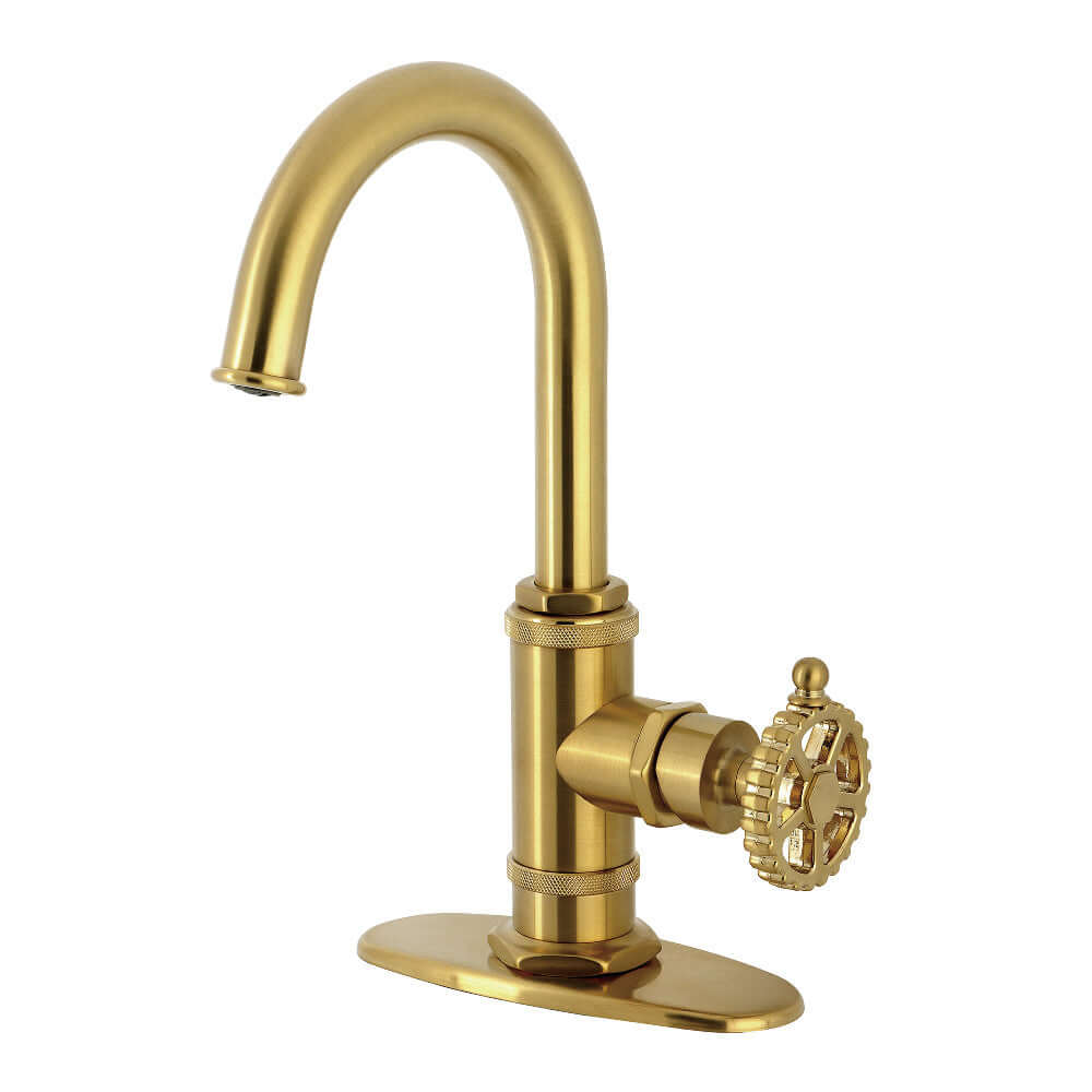 Kingston Brass KSD8503CG Fuller Single-Handle Bar Faucet, Antique Brass with high spout and unique design