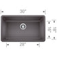BLANCO Precis SILGRANIT 30" Single Bowl Undermount Kitchen Sink