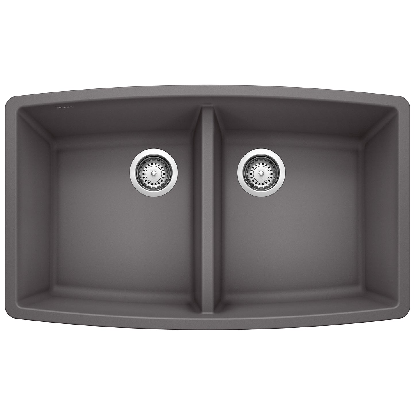 BLANCO Performa SILGRANIT 33" 50/50 Double Bowl Undermount Kitchen Sink top view showing equal basin design.