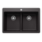 BLANCO Liven SILGRANIT 33" 50/50 Double Bowl Dual Mount Kitchen Sink with Low Divide top view